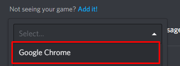Google Chrome selected in the game dropdown menu, you can choose any application