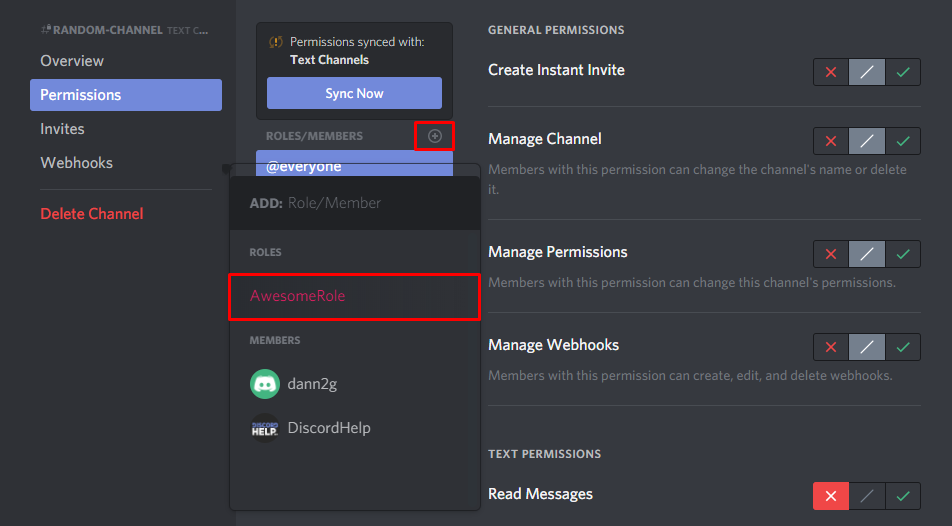 Adding a role to channel permissions