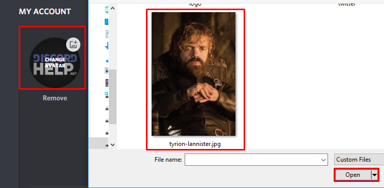 Selecting Tyrion Lannister our profile picture for Discord