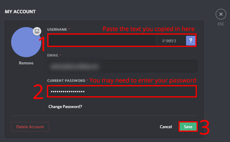Setting a Discord name to invsibile text