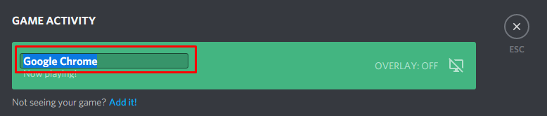 Highlighted is the box to click to change your playing message in Discord