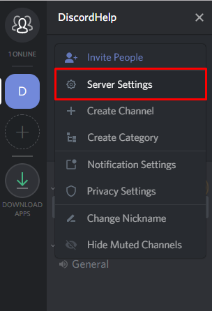 The Discord server settings button